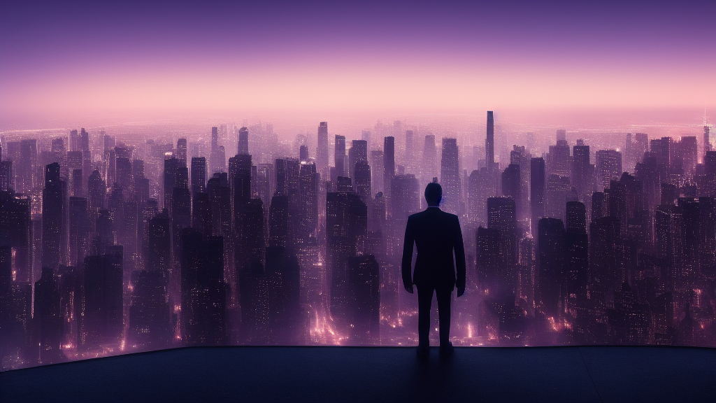 Personne regardant un horizon sombre face à un groupe regardant une ville lumineuse