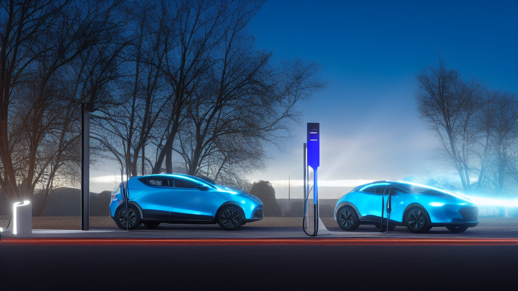 Borne de recharge ultrarapide illuminée au crépuscule